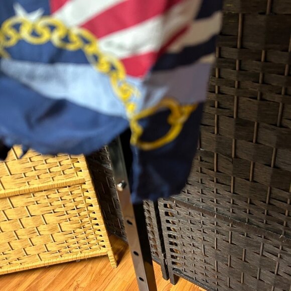 Spencer Jeremy Womens Vintage Blouse Small Blue Printed Silk Flag and Chain - Picture 6 of 7